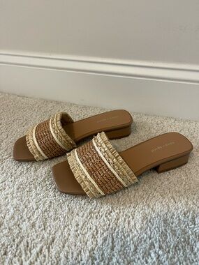 Easy Spirit Braided Raffia Slide Sandals in Brown and Natural